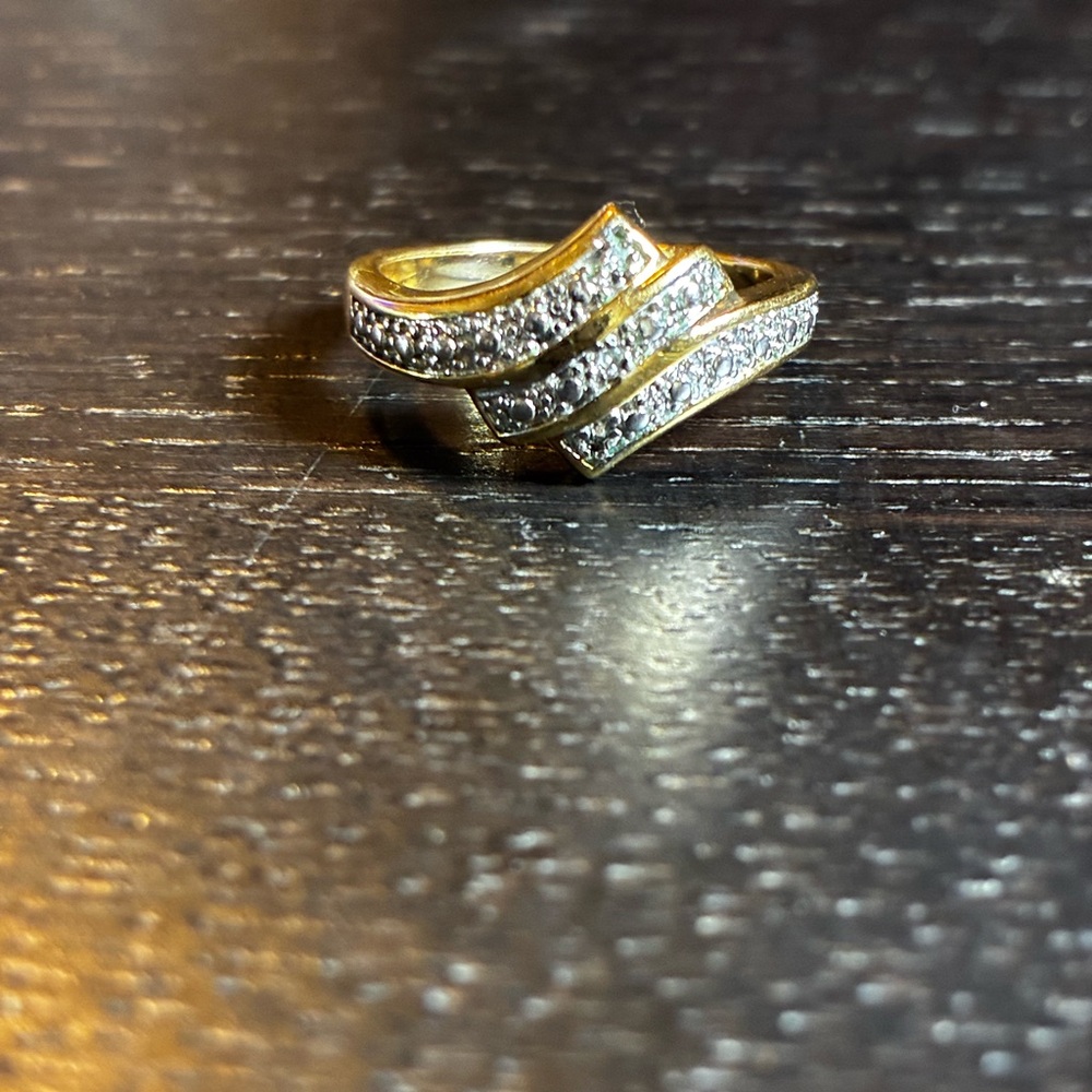 Sparkling Pave Stone Bypass Ring, Gold Tone Finish Size 8